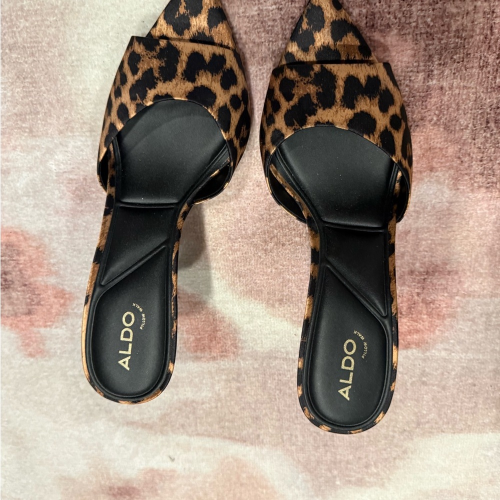 Aldo Leopard Print Mules - Black and Brown